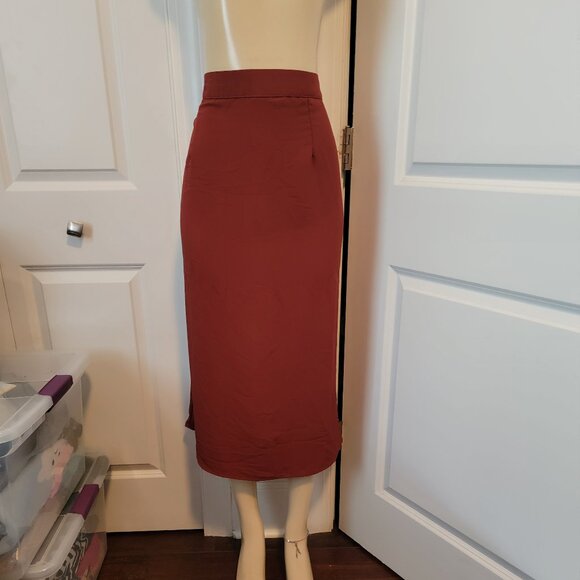 Rangoli Burgundy Wine Red Tea/Calf Length Straight Skirt - Picture 12 of 13